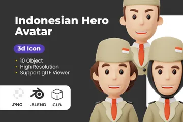 Avatar do herói indonésio Pacote de Icon 3D