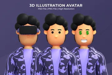 Avatar masculino guapo y lindo Paquete de Illustration 3D