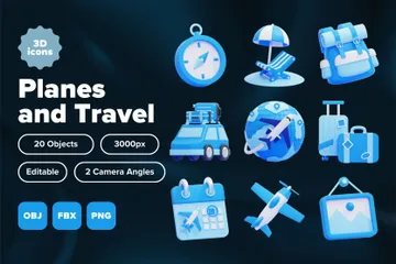 Aviões e viagens 3D Icon Pack