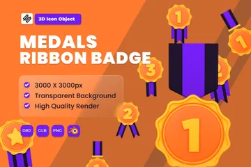 リボン付き賞メダル 3D Iconパック
