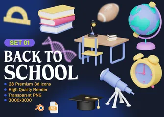 Back To School 3D Icon Pack