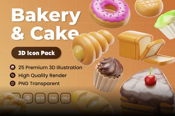 Bäckerei und Kuchen 3D Icon Pack