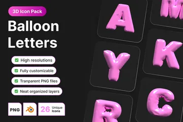 Ballon Lettres Rose Pack 3D Icon