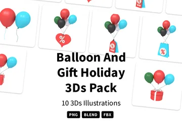 Ballon und Geschenk-Feiertag 3D Illustration Pack