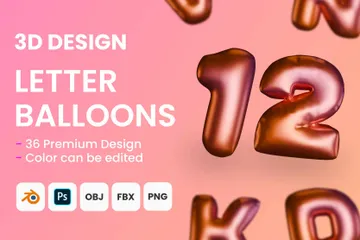 Balloon Shaped Letters And Numbers 3D Icon Pack