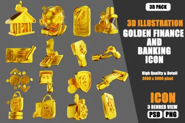 Banco Dourado Pacote de Illustration 3D