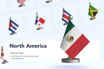 Bandeira de mesa do país - América do Norte Pacote de Icon 3D