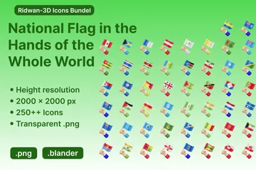 Bandeira Nacional Nas Mãos Do Mundo Inteiro 3D Icon Pack