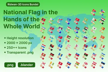 Bandeira Nacional Nas Mãos Do Mundo Inteiro Pacote de Icon 3D