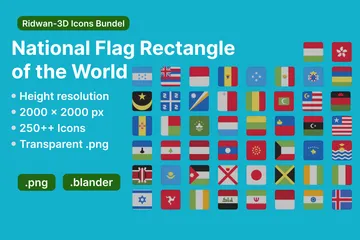 Retângulo da Bandeira Nacional do Mundo Pacote de Icon 3D