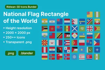 Retângulo da Bandeira Nacional do Mundo Pacote de Icon 3D