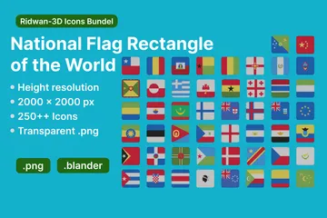 Retângulo da Bandeira Nacional do Mundo Pacote de Icon 3D