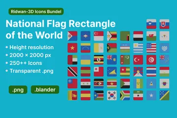 Retângulo da Bandeira Nacional do Mundo Pacote de Icon 3D