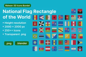 Retângulo da Bandeira Nacional do Mundo Pacote de Icon 3D