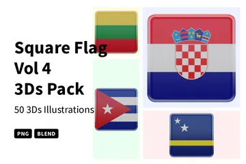 Bandeira Quadrada Vol 4 Pacote de Icon 3D