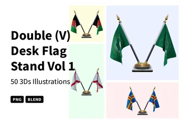 Suporte de bandeira de mesa duplo (V) Vol 1 Pacote de Icon 3D