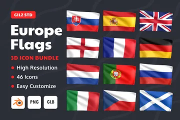 Bandeiras dos países europeus Pacote de Icon 3D