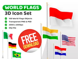 Free Bandeiras Mundiais Pacote de Illustration 3D