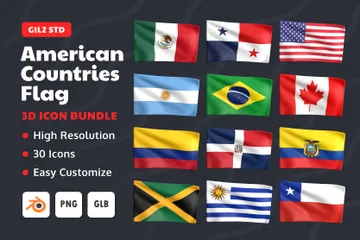 Bandeiras dos países americanos Pacote de Icon 3D