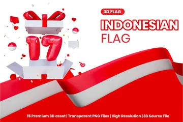 Bandera del Día de la Independencia de Indonesia 17 de agosto de 1945 Paquete de Icon 3D
