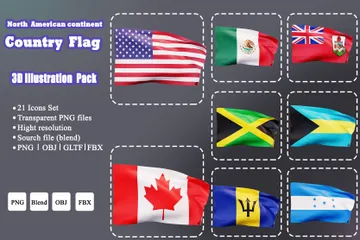 Bandera del país del continente norteamericano Paquete de Icon 3D