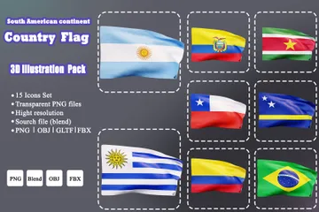 Bandera del país del continente sudamericano Paquete de Icon 3D