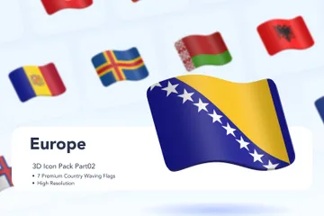 Banderas de países ondeando - Europa Parte 02 Paquete de Icon 3D