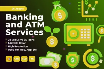 Banking And ATM Services 3D Icon Pack