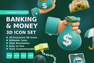 銀行とお金 3D Iconパック