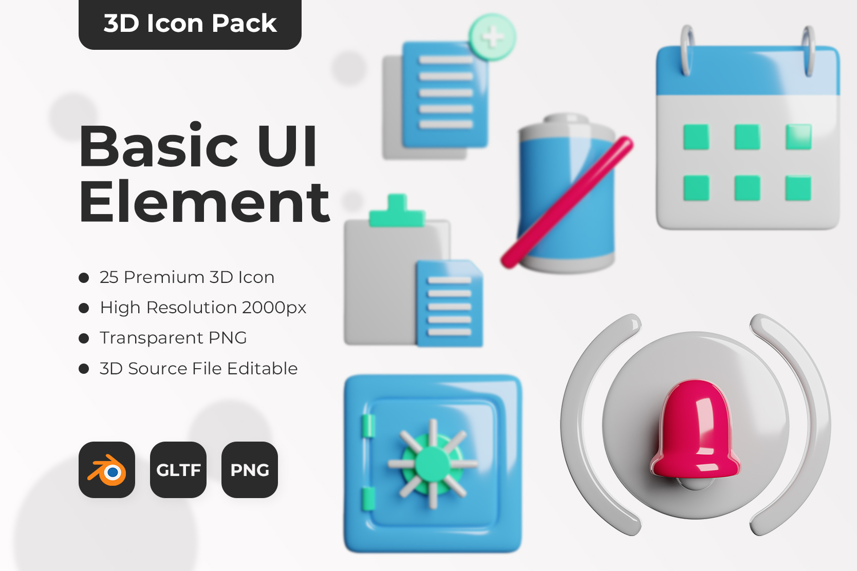 Basic UI Element 3D Illustration Pack - 25 User Interface 3D ...