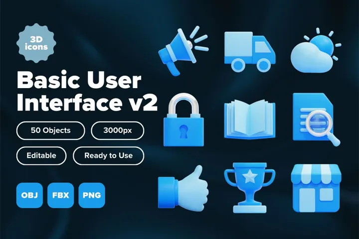 Basic User Interface V1 3D Illustration Pack - 50 User Interface 3D ...