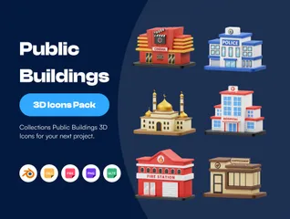 Bâtiments publiques Pack 3D Icon