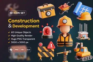Bauwerkzeuge und Entwicklungsindustrie 3D Icon Pack