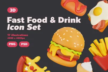 Comida rápida y bebida Paquete de Illustration 3D