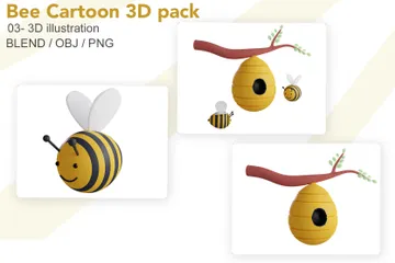 Bee Cartoon 3D Icon Pack