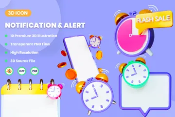 Benachrichtigung und Alarm 3D Icon Pack