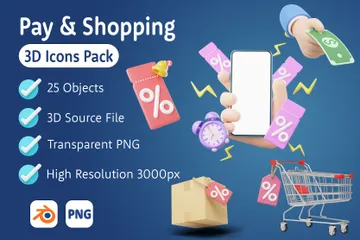 Bezahlen und Einkaufen 3D Icon Pack