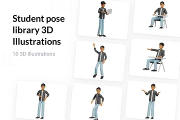 Biblioteca de posturas del estudiante Paquete de Illustration 3D