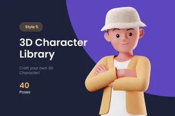 Biblioteca de poses de personajes de estilo relajado Paquete de Illustration 3D