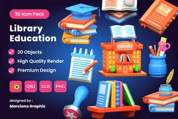 Educação em Biblioteca 3D Icon Pack