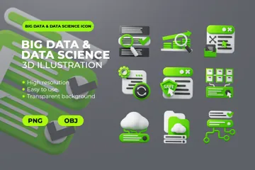 Big Data y ciencia de datos Paquete de Icon 3D