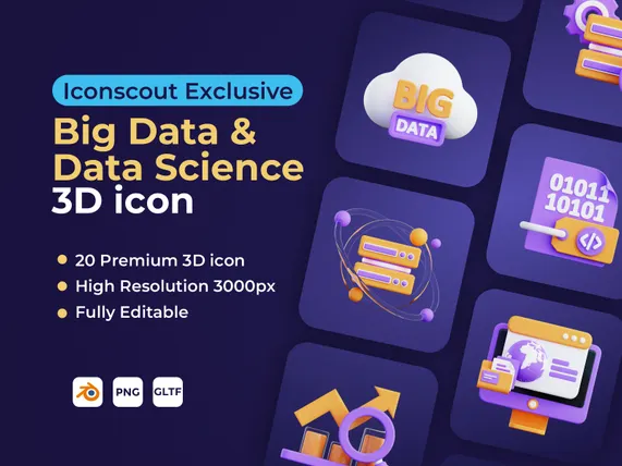 Big Data & Data Science 3D Illustration Pack - 20 Design & Development ...