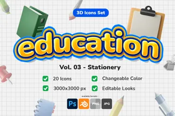 Bildung - Vol 03 Schreibwaren 3D Illustration Pack