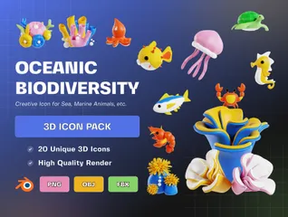 Biodiversidad oceánica Paquete de Icon 3D