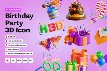 Birthday Party 3D Icon Pack