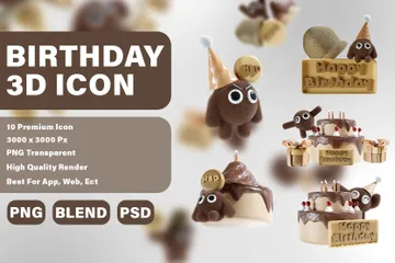 Birthday Party Chocolate 3D Icon Pack