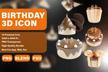 Birthday Party Chocolate Theme 3D Icon Pack