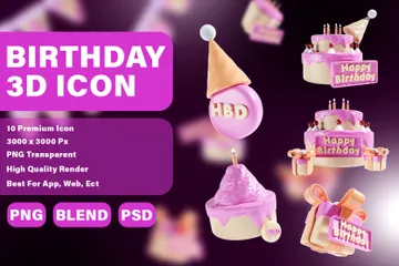 Birthday Party Pink Theme 3D Icon Pack