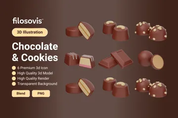 Biscuits nappés chocolat noir 3D Icon Pack