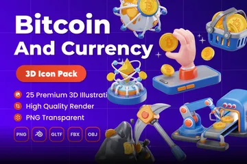 비트코인과 화폐 3D 일러스트레이션 Pack